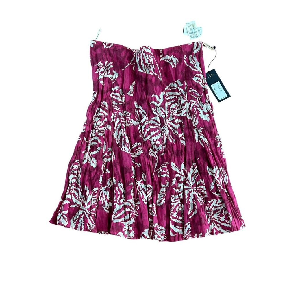 Piazza Sempione Crinkle Pink Floral Knee Length Skirt‎ Size 48 US 14 NWT ITALY